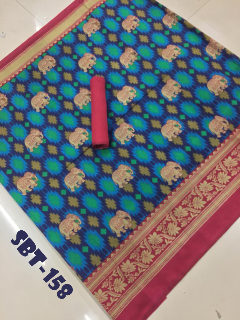 Beautiful Elephant & Flower Printed Art Silk Saree