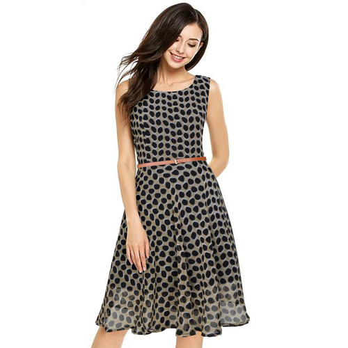 Western Wear Dress - Georgette, 36 Inch Length, Sleeveless, Chiku Color | Printed Pattern, Washable, Non-Fading, Ideal for All Seasons