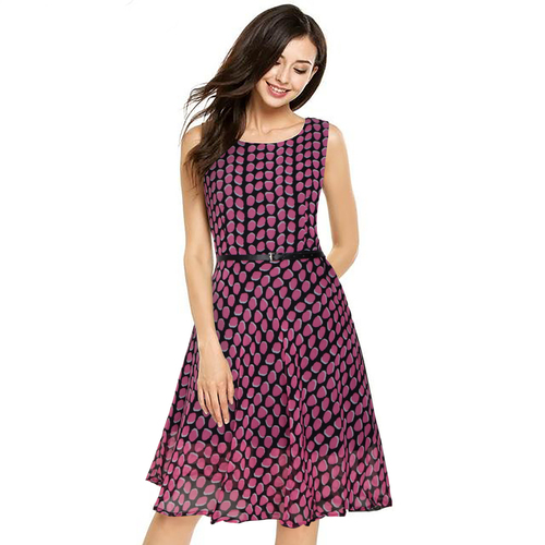 Knee Length Dress - Georgette, Size L-XXL, Color Pink, Length 36 inches | Printed Pattern, Sleeveless, Washable, No Fade, Casual Summer Wear
