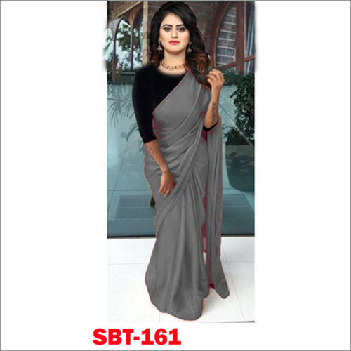 Multicolour Plain Satin Saree