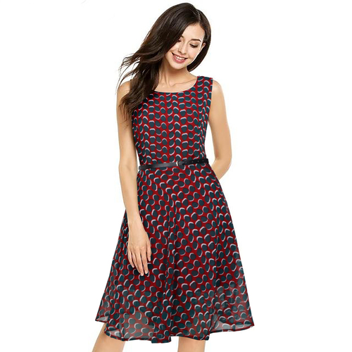 Fancy Ladies Frock - Georgette, 36 Inch Length, Sleeveless, Maroon | Printed Pattern, Washable, No Fade, Available in Size S-XXL
