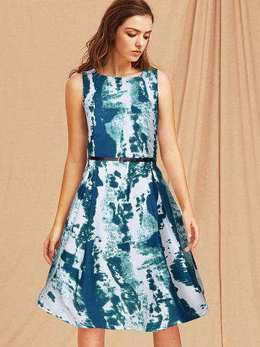 Printed Frocks - Crepe Fabric, Length 39-40 Inch, Color C-Green, Sizes S-XXL | Sleeveless, All-Season Wear, No Fade, Washable Material