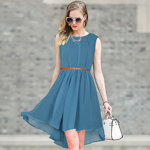 Latest One Piece - Georgette Material, Sleeveless, Front Length 33 Inch, Back Length 44 Inch, C-Green Color | Casual Dress for All Season, No Fade, Plain Pattern, Available in Sizes S, M, L, XL, XXL