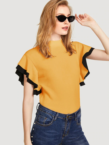 Top - Crepe, Size: M, Xl, Color: Yellow | Sleeveless, Plain Pattern, Washable, All Season Fashion For College Girls