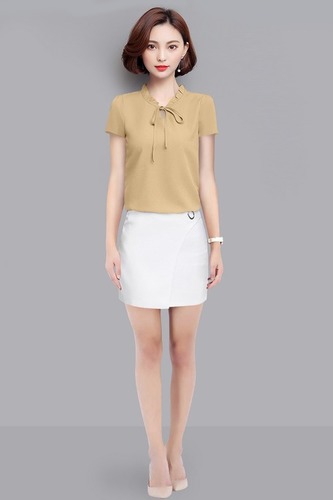 Designer Top - Crepe, Size S, M, L, XL, Chiku Color, Short Sleeves, Plain Pattern | Washable, Ideal for College Girls, Long-Lasting Quality
