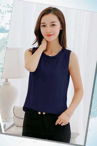 Girl Printed Top - Rayon, Size M/XL, Blue | Sleeveless, All Season, Washable, Plain Pattern, Fashionable Design for Trendy Look