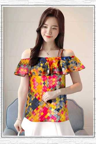 Designer Top - Rayon, Size M & XL, Multi-Color Printed | All-Season Washable, Stylish Look for College Girls
