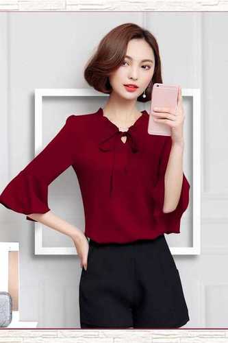 Girl Fancy Top - Rayon, [M, XL] Size, Maroon Color, Full Sleeves, Printed Pattern | Formal Wear, Washable, All-Season Comfort
