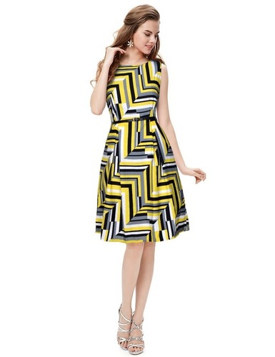 Western Women Wear - Crepe, Length: 36-37 Inch, Size: S, M, L, XL, Color: Yellow, Modern Printed Sleeveless Frock Suit, Washable, No Fade