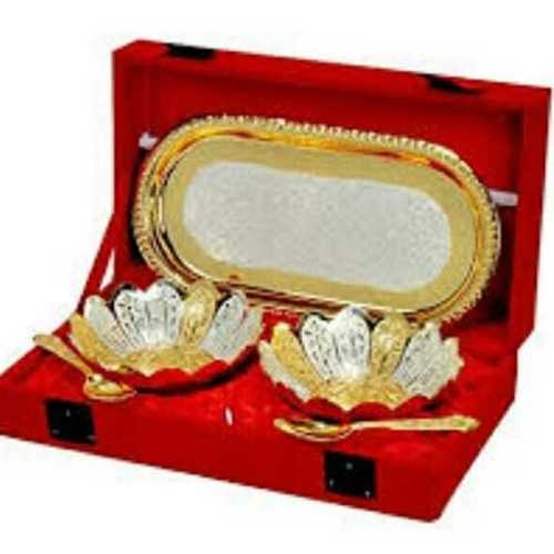 Gold Plated Brass Bowl & Tray Set By T W HANDICRAFTS