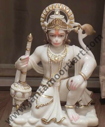 Hanuman Marble Statue - 12 Inch Minimum, White Marble | Customized Colors, Religious Design, Perfect for Home and Outdoor Decor