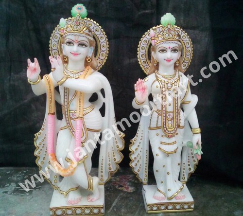 White Golden Work Radha Krishna Statue