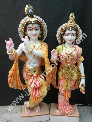White Colourful Radha Krishna Statue