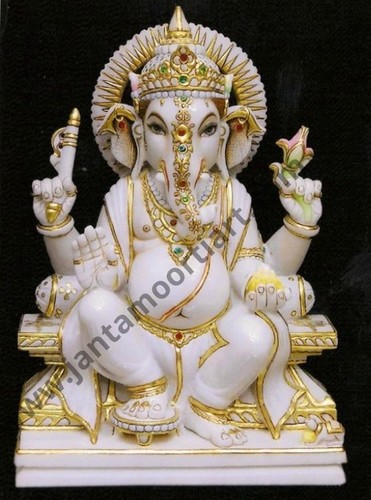 Sculpture White Marble Polished Ganesha Statue