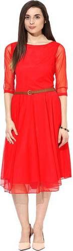 Exclusive Designer Frock Suit - Cotton Blend Length 38-39 Inches Red Color | Short Sleeves No Fade Washable All Season