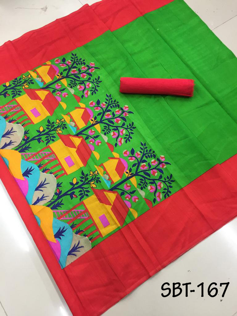 Printed Art Silk Saree With Plain Banglori Blouse
