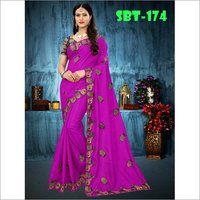 Heavy Embroidery Work Sana Silk Saree - Art Silk, 5.5 Mtr Length, Multicolour | Hand Embroidery, Lace Closure, 0.8 Mtr Blouse