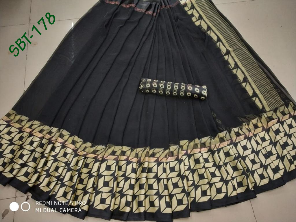 Georgette Sartin Patta Saree