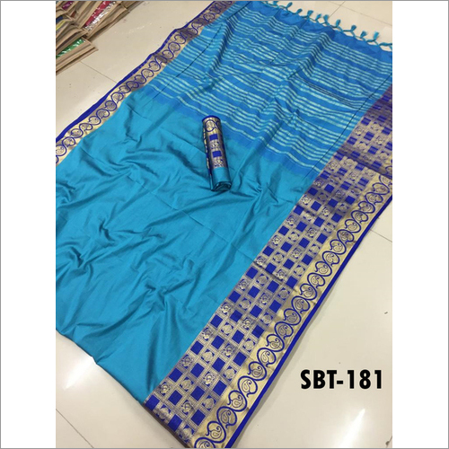 Jacquard Printed Plain Cotton Silk Saree