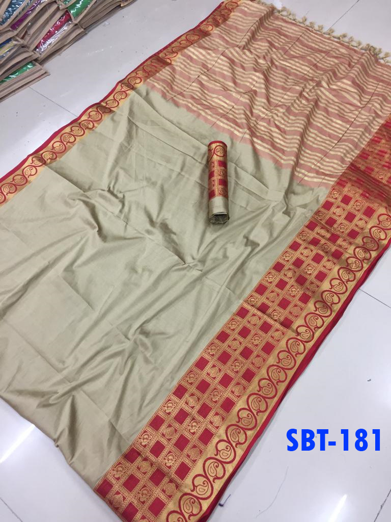 Jacquard Printed Plain Cotton Silk Saree