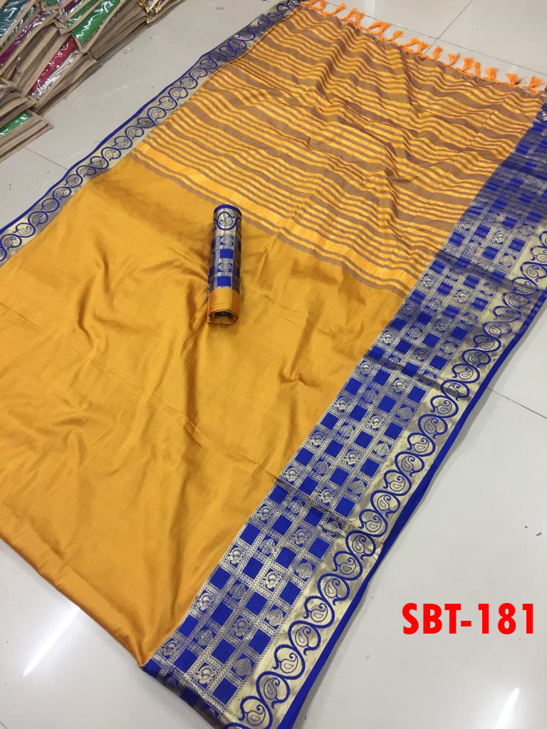 Jacquard Printed Plain Cotton Silk Saree