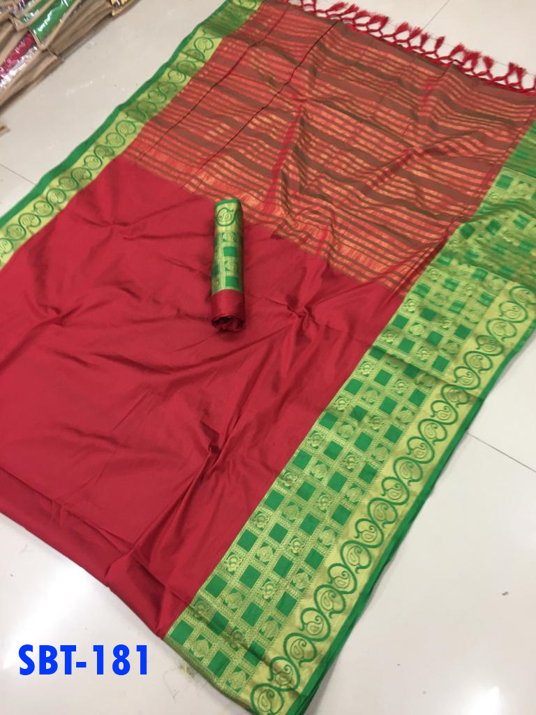 Jacquard Printed Plain Cotton Silk Saree