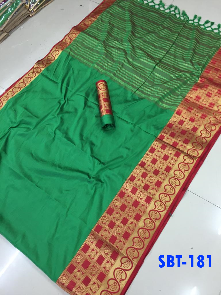 Jacquard Printed Plain Cotton Silk Saree