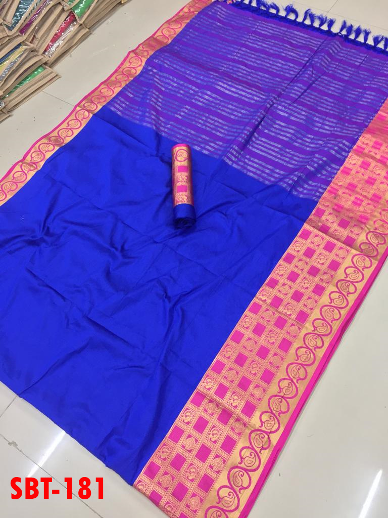 Jacquard Printed Plain Cotton Silk Saree