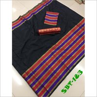 Topdyded Saree With Double Blouse Piece - Cotton, 5.5 Mtr Length, Multicolor, Checked Pattern , Zari Work, Lace Closure, Traditional Indian Style