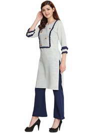 Ladies Grey Cotton Khadi Kurti