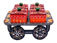 Indian Handicraft Hand Painted Decorative Wooden Cart Dry Fruit Box