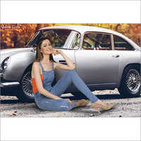 Blue And Orange Ladies Dangri Jeans