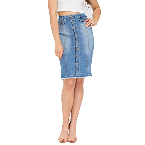 Blue And White Ladies Denim Skirt