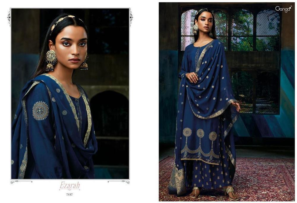 Blue Hand Work Pure Silk Suits