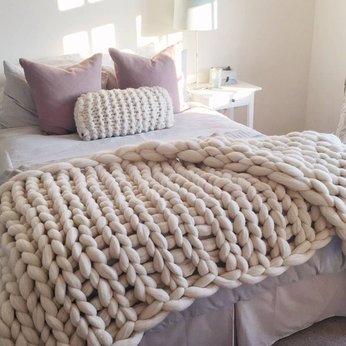 Blanket & Throw - 100% Cotton, Hand-Tufted Design | White Color, Knitted Style, Zipper Closure for Home and Hotel Use