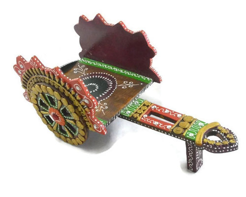 Wood Traditional Indian Handmade Decorative Handicraft Open Wine Bottle Antique Chariot Wooden Case
