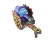 Traditional Indian Handmade Decorative Handicraft Open Wine Bottle Antique Chariot Wooden Case