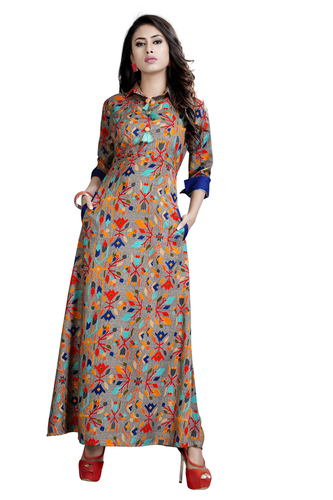 Multi Color Long Printed Kurti