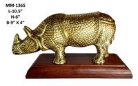 Brass Lion Sculpture with wood Base