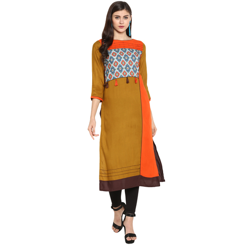 Rayon Kurtis - Rayon Material, Size XS to XXXL, Color Green, 3-4th Sleeve Style | Ethnic Wear for Ladies