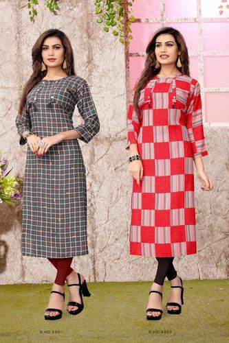 Designer Kurti - Rayon Fabric, 3/4th Sleeve, Latest Floral Printed Design | Daily Wear, Washable for Girls, Available in Multiple Colors