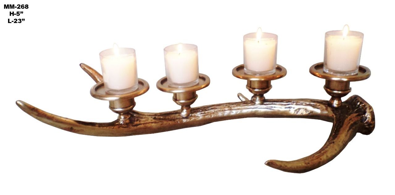 Brass Decorative Shape Candle Stand with Metal Base