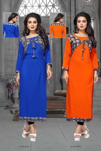 Fancy Kurti - Rayon Fabric, Available Colors, 3/4th Sleeve Style | Latest Printed Cotty Design for Girls
