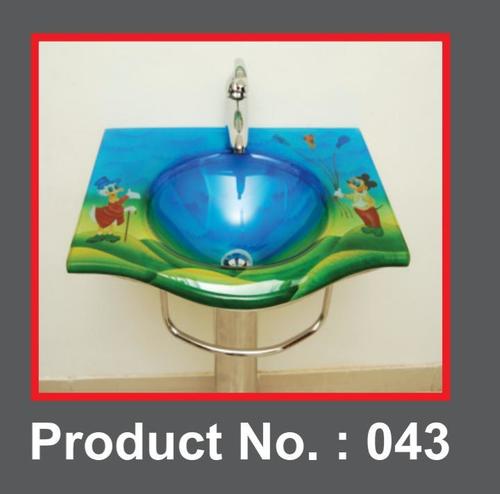 Glass Wash Basin - Glass Material, 18x24 Inches, Blue Color | Designer Wall Mounted, One Piece Structure, Long Lasting Durability