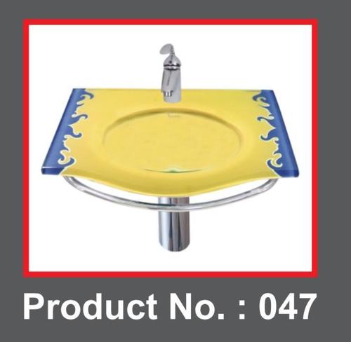 Glass Wash Basin - 18x24 Inches Square Yellow Glass | Wall Mounted, One-Piece Design, Durable and Long-Lasting Quality