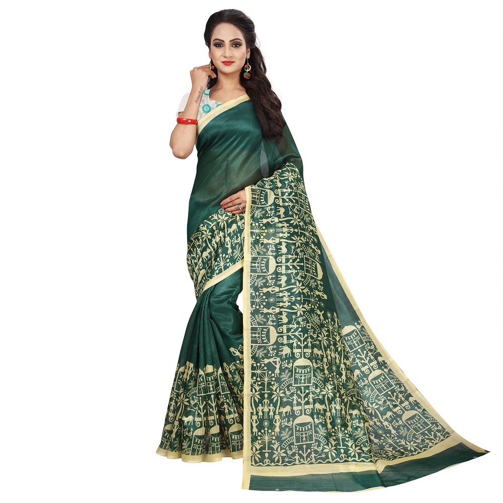 Heavy Embroidery Work Cotton Silk Saree