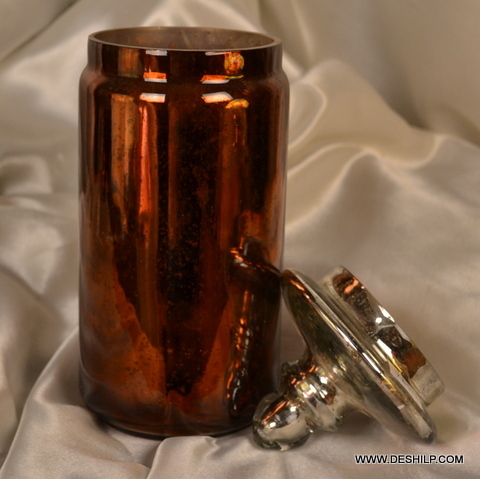 LONG GLASS COLOR JAR WITH LID