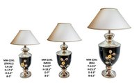 Silver & Black Set Of Three Home Decorative Table Lamp With Leaf