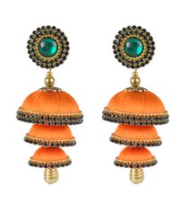 Orange Silk Thread Jhumka Earrings