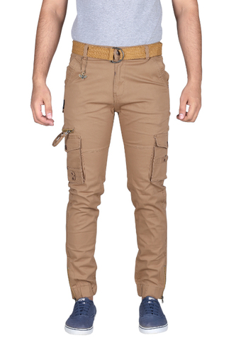 Male Beige Stretch 6 Pocket Cargo Pants